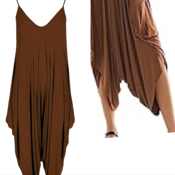 Harem Onesie Jumpsuit Chocolate Brown - Picture 1 of 15
